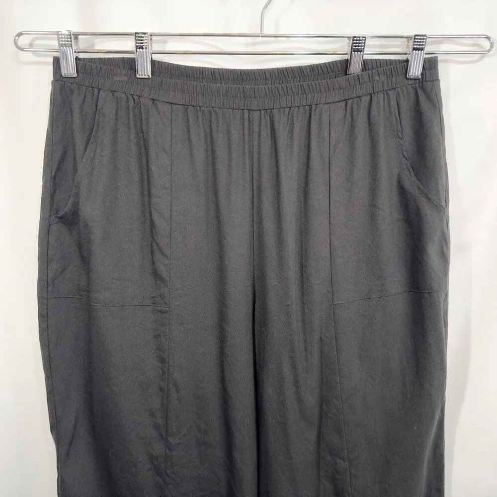 Soft Surroundings‎ Large Capri Pants Black Linen Crop Elastic Waist Pull On 890